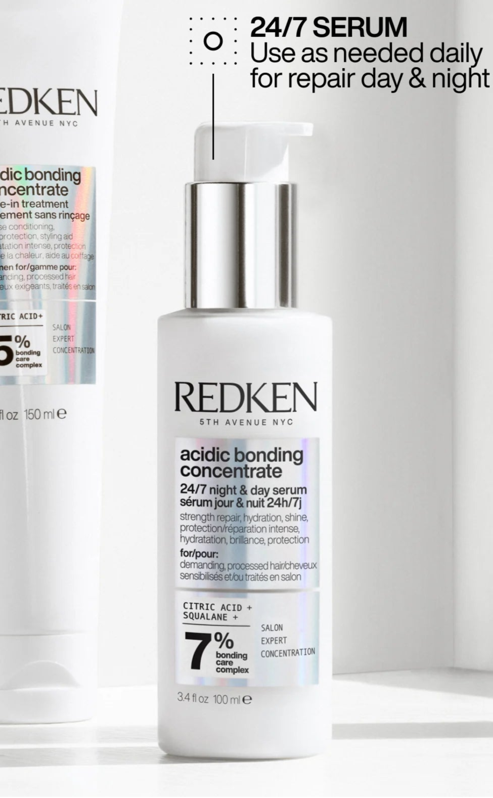Redken Acidic Bonding Concentrate 24/7 Night & Day Serum 100ml | Intensive Repair for Damaged Hair