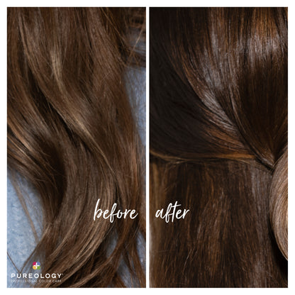 before and after photo showing significant improvement in the appearance of hair. Stronger healthier hair
