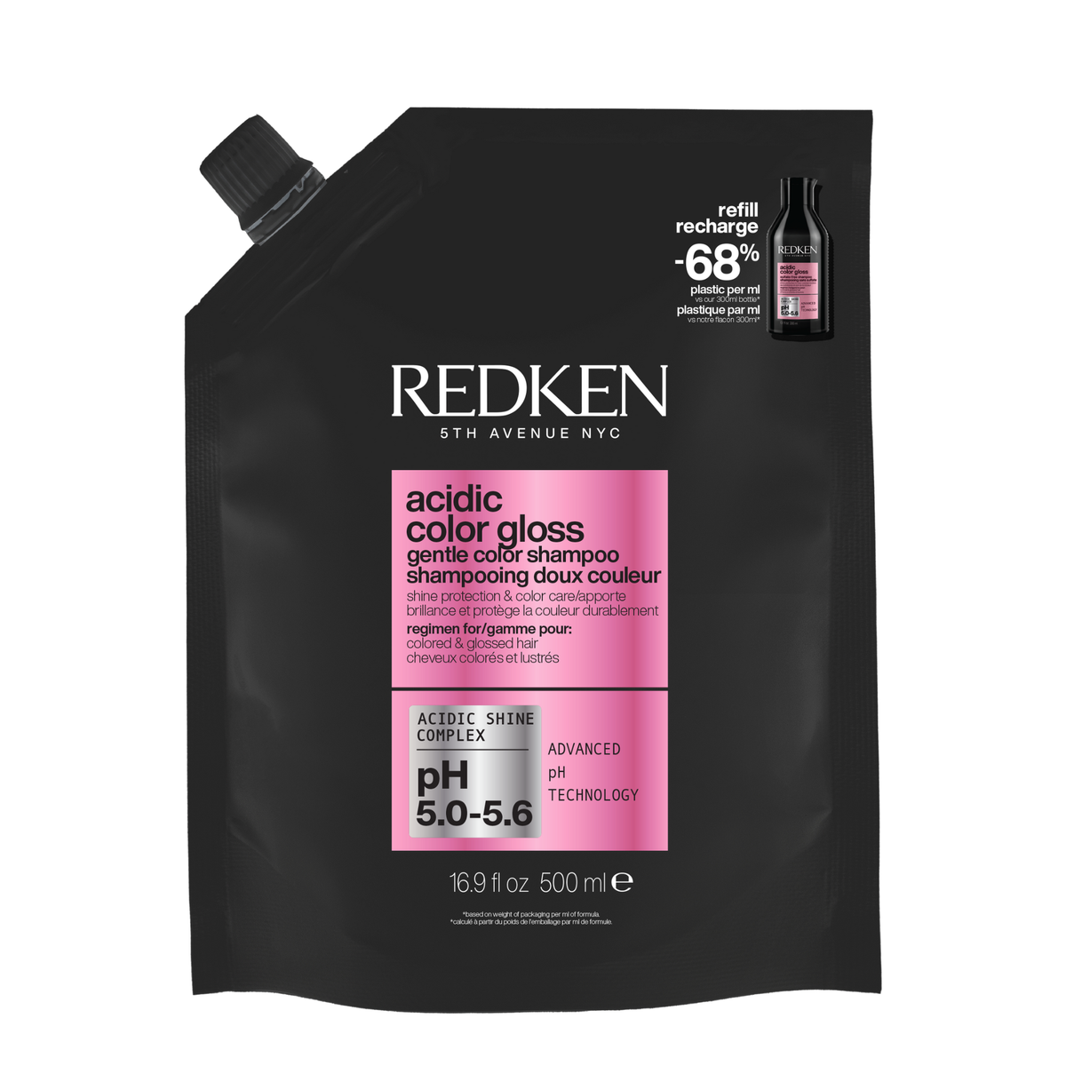 Redken Acidic Color Gloss Shampoo Refill 500 mL — front of refill pouch