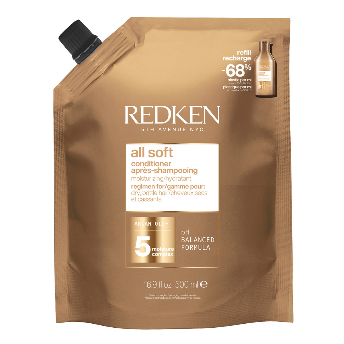 Redken All Soft Conditioner Refill 500 mL — front of refill pouch